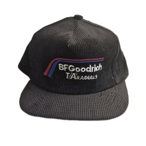 Vintage BF Goodrich Cap Black Corduroy Snapback Hat One Size